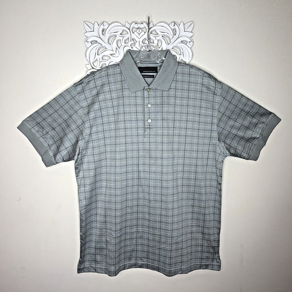 GREG NORMAN size L Shirt Mercerized 2-ply COTTON Pullover GRAY Plaid NWT